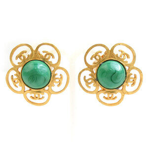 CHANEL Green Logo Earrings